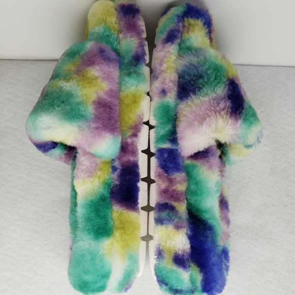 J. Slides Bryce Geniune Plush Sherling Multicolor Comfort Platform Slippers Sz 8 - Picture 8 of 11